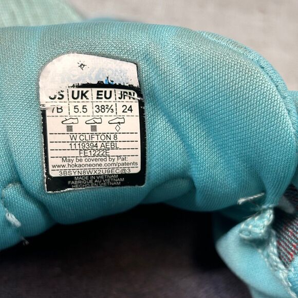 Hoka‎ One One Clifton 8 Shoes Blue & Red Mesh Running Lace Up Women's 7 - Picture 9 of 11